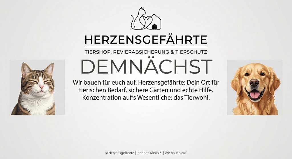 Herzensgefährte – Tiershop, Revierabsicherung & Tierschutz – Demnächst. Wir bauen für euch auf.